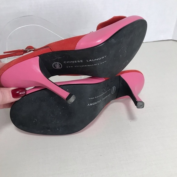 Chinese laundry - Pink Leather Slingbacks with Red Flower detail - 7.5 - Picture 9 of 11